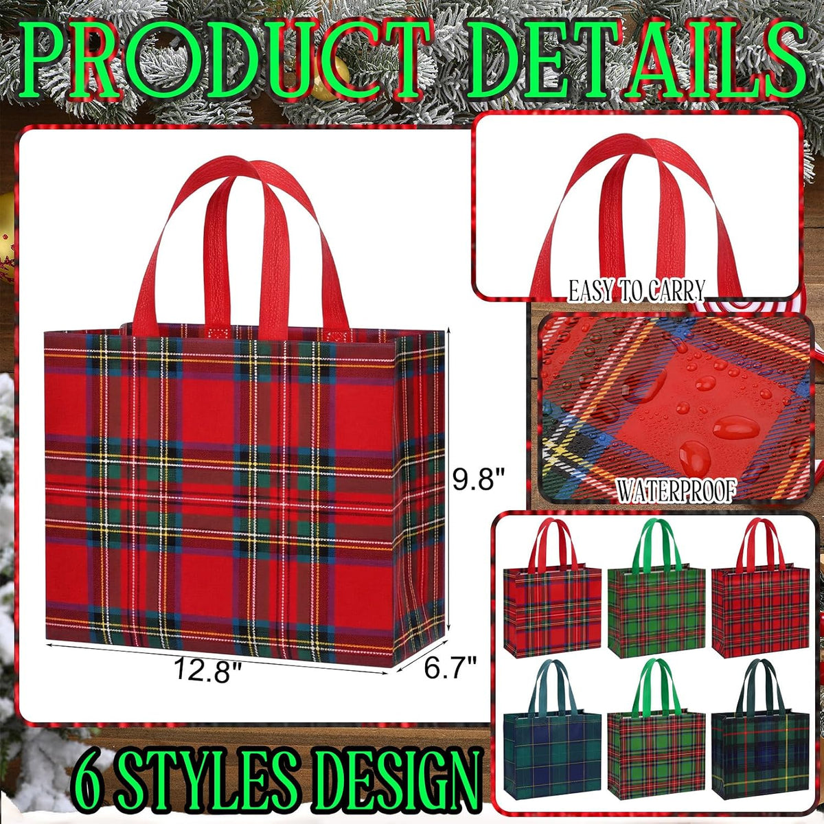 paterr 36 pack christmas gift bags, 12.8"x 9.8" shown in use