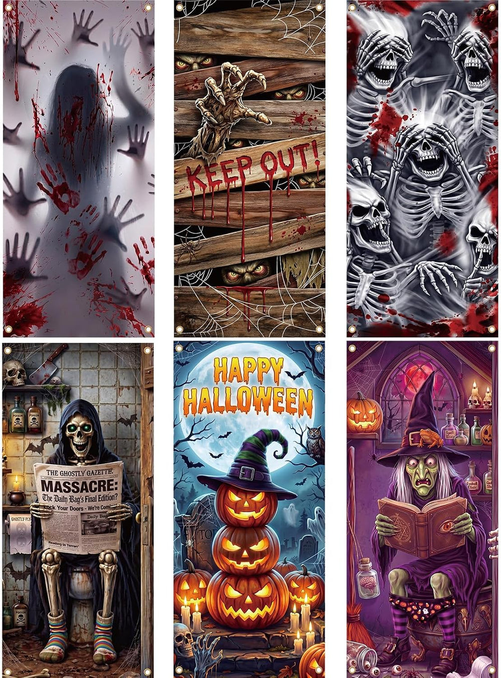 Preboun 6 Pcs Halloween Door Cover, 35 x 78 Inch Hanging Banner