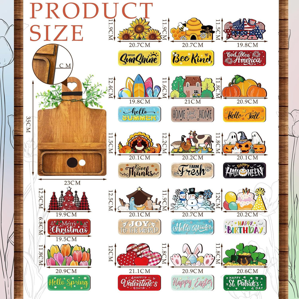 GlikCeil 37 Pcs Interchangeable Seasonal Decor Farmhouse Breadboard