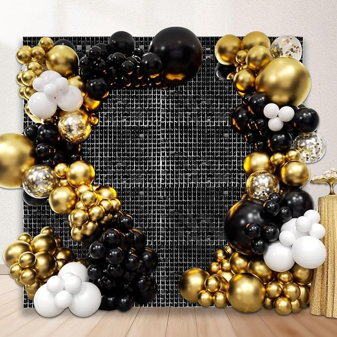 12PCS Black Shimmer Wall Backdrop, Square Sequin Photo Backdrops Panel, Glitter Wall Background for Birthdays, Weddings, Halloween, Engagements, Disco Bachelorette Party Decoration (3FTx4FT)