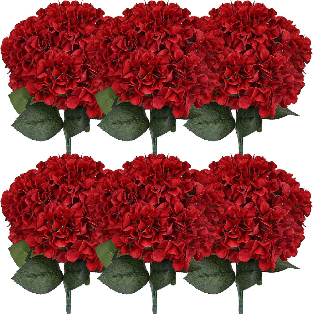 Christmas Red Faux Silk Hydrangea Flowers Bulk, 6 Bundles 54 Heads