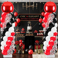 2 Sets Red Black and White Balloon Column Stand Kit, Adjustable Floor Balloon Arch Tower with Foil & Latex Balloons, DIY Decor for Birthday Ceremony Backdrop