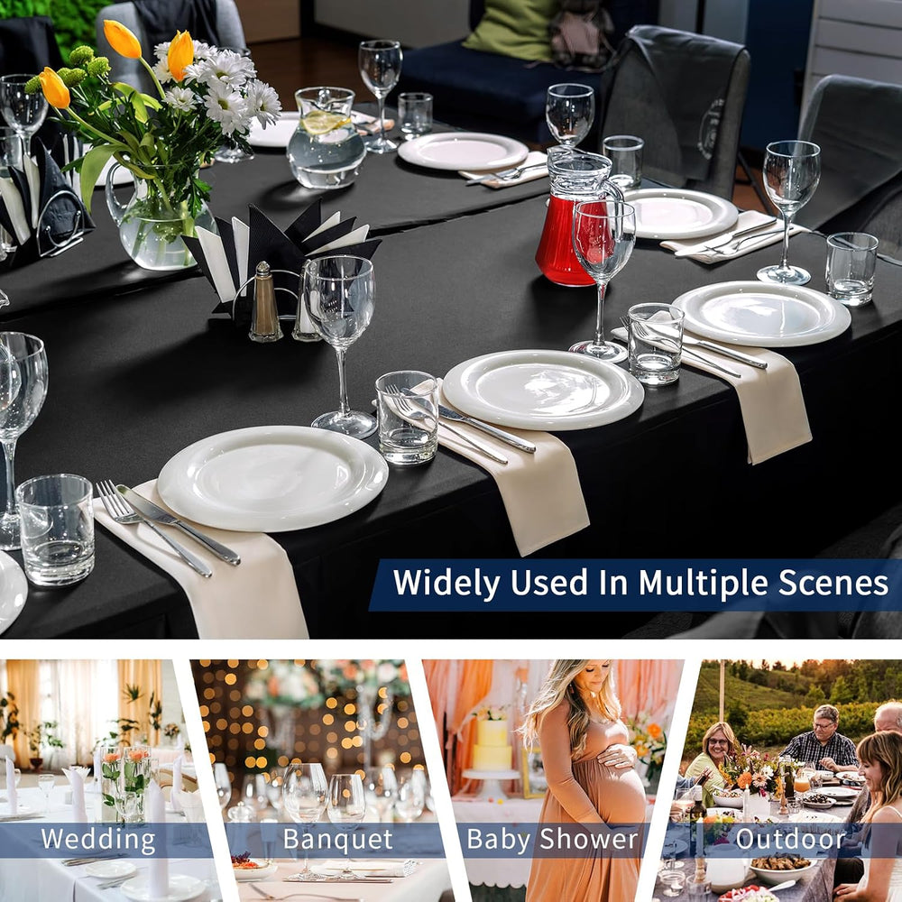 Fixwal 10 Pack 6FT Black Tablecloth Rectangle Spandex Fitted Table Cover
