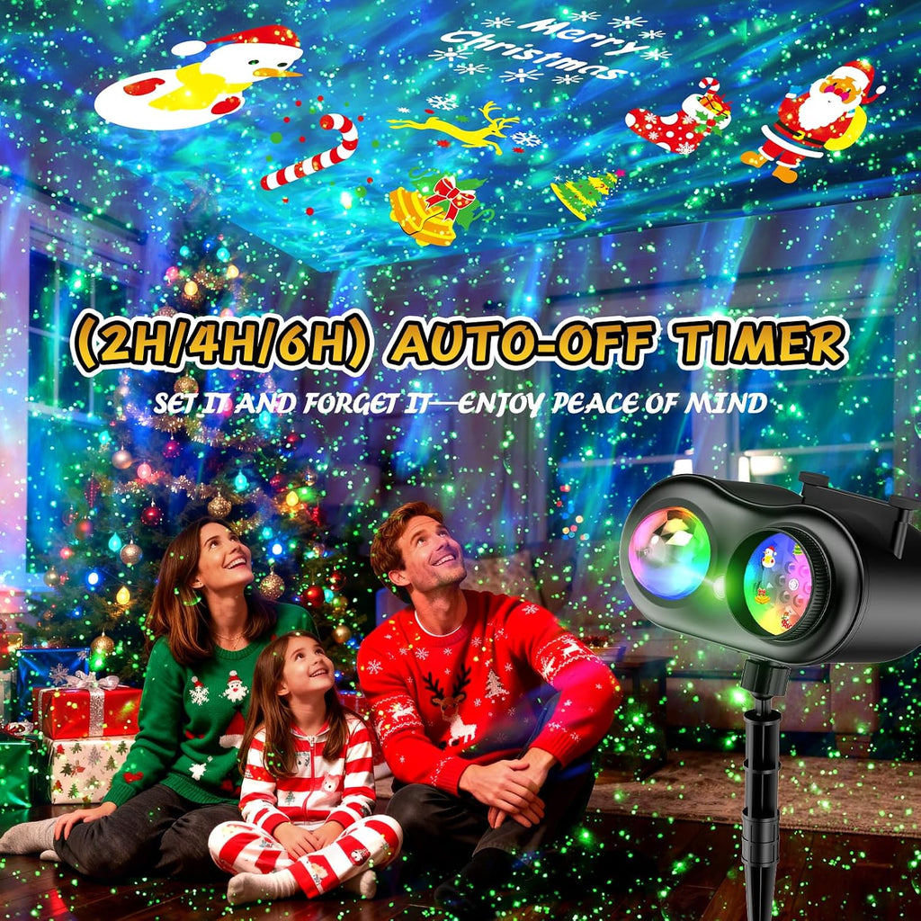 christmas projector lights outdoor with ocean wave &, close-up detail