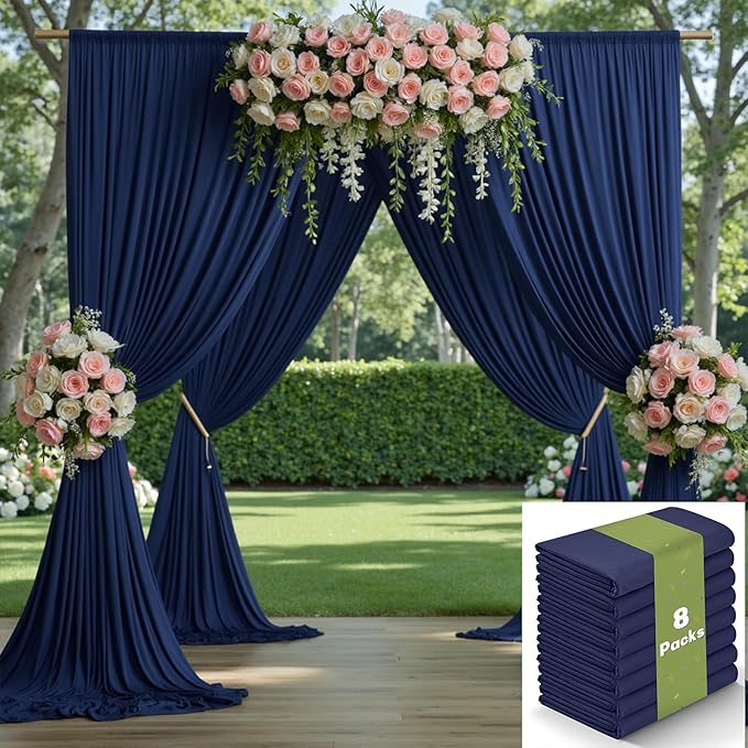40ftx10ft Navy Blue Backdrop Curtains for Party Background, Wrinkle Free 8 Panels Silky Navy Photo Backdrop Drapes Back Drop Cloth for Wedding Birthday Photography Baby Shower Decor