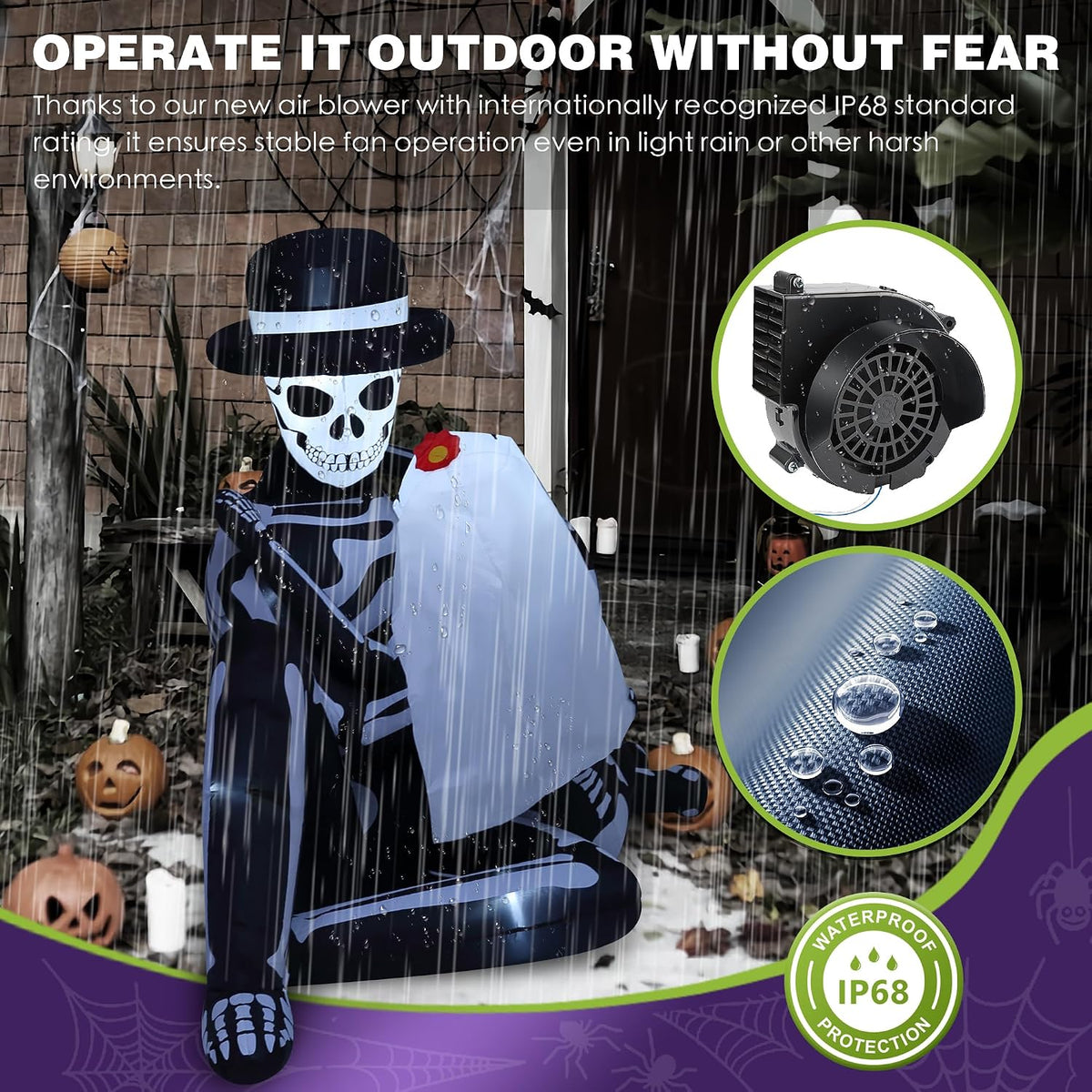 zpisf 8.5 ft giant halloween inflatables cuddling skeleton, close-up detail