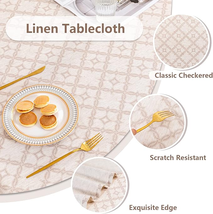 MYSKY HOME Checkered Rectangle Tablecloth 60x120 Inches - Linen Farmhouse Tablecloth Waterproof Decorative Fabric Table Cloth for 8 Feet Table, Kitchen Dining and Outdoor Use, Brown