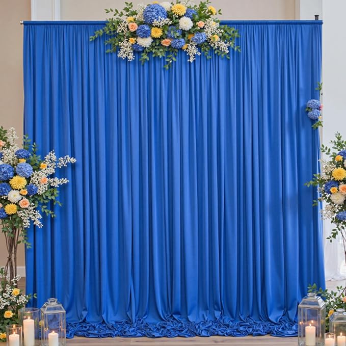 10x10 ft Wrinkle Free Royal Blue Backdrop Curtains for Party Background, Silky Polyester Blue Photo Backdrop Drapes 2 Panels Back Drop Cloth for Wedding Birthday Photography Baby Shower Decor