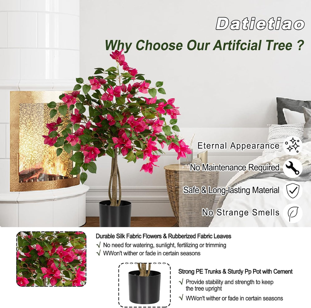 3FT Artificial Bougainvillea Tree with Lush Pink Flowers, Faux Potted Fake Pl...