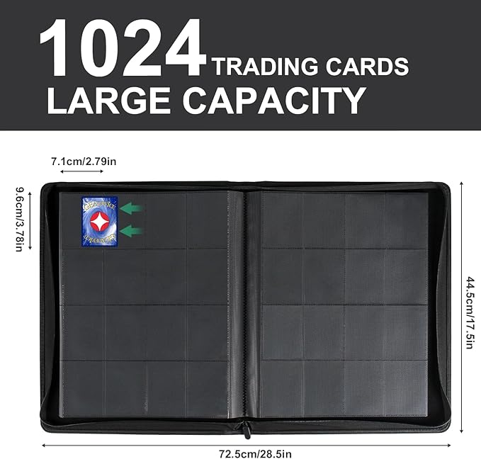 GEAoffice Trading Card Binder 16 Pockets, Premium Large 1000 Card Binder Holds 1000+, Side Loading Collection Album Folders for YuGiOh, MTG, TCG, Games& Sports, Carbon Black
