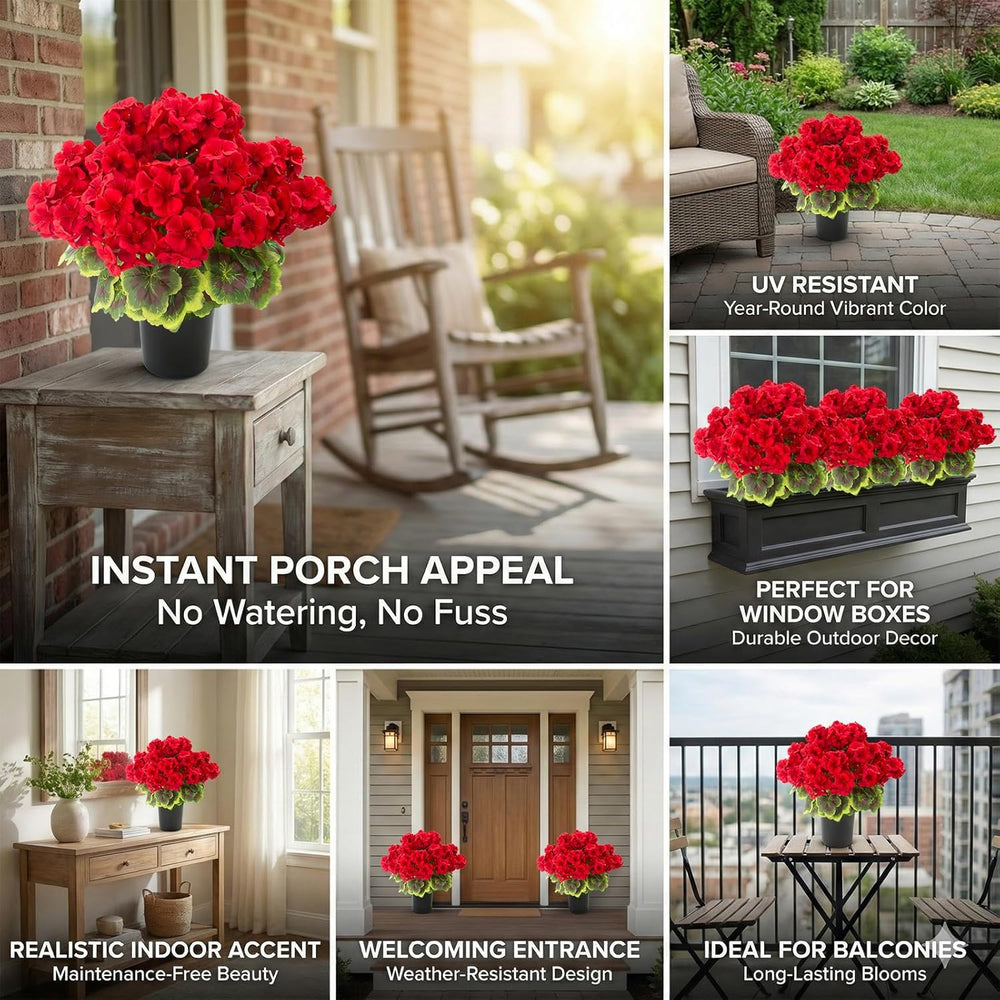 Lovemoon 2pcs Potted Red Geraniums Artificial Outdoor Flowers for Christmas