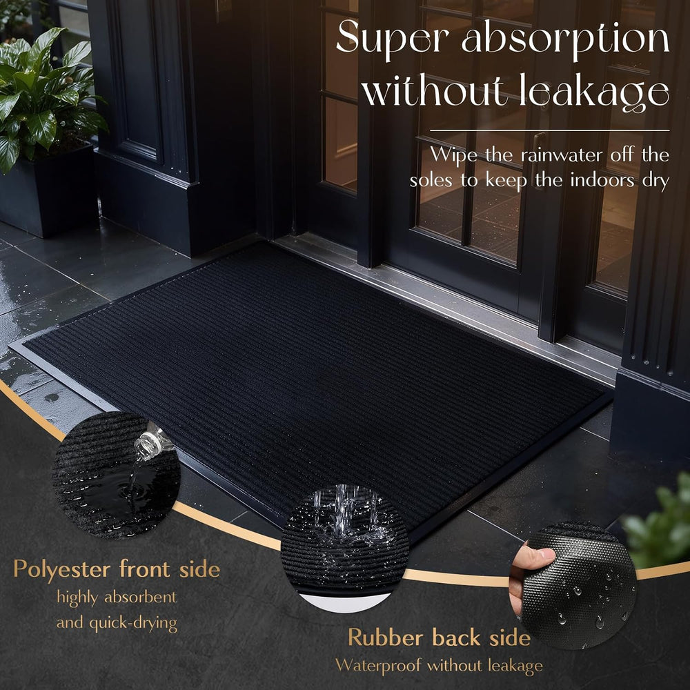 3x10 FT Door Mat Hallway Runner Rug with Non-Slip Rubber Backing, Jet Black