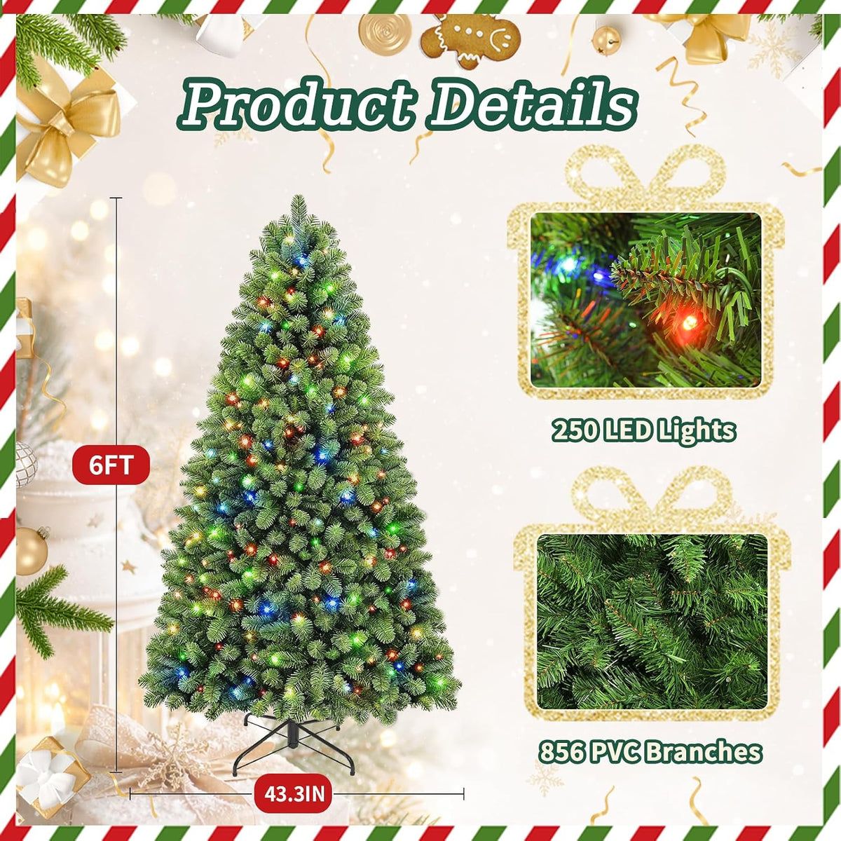 6ft Pre-Lit Christmas Tree with Remote Control & Foot Switch