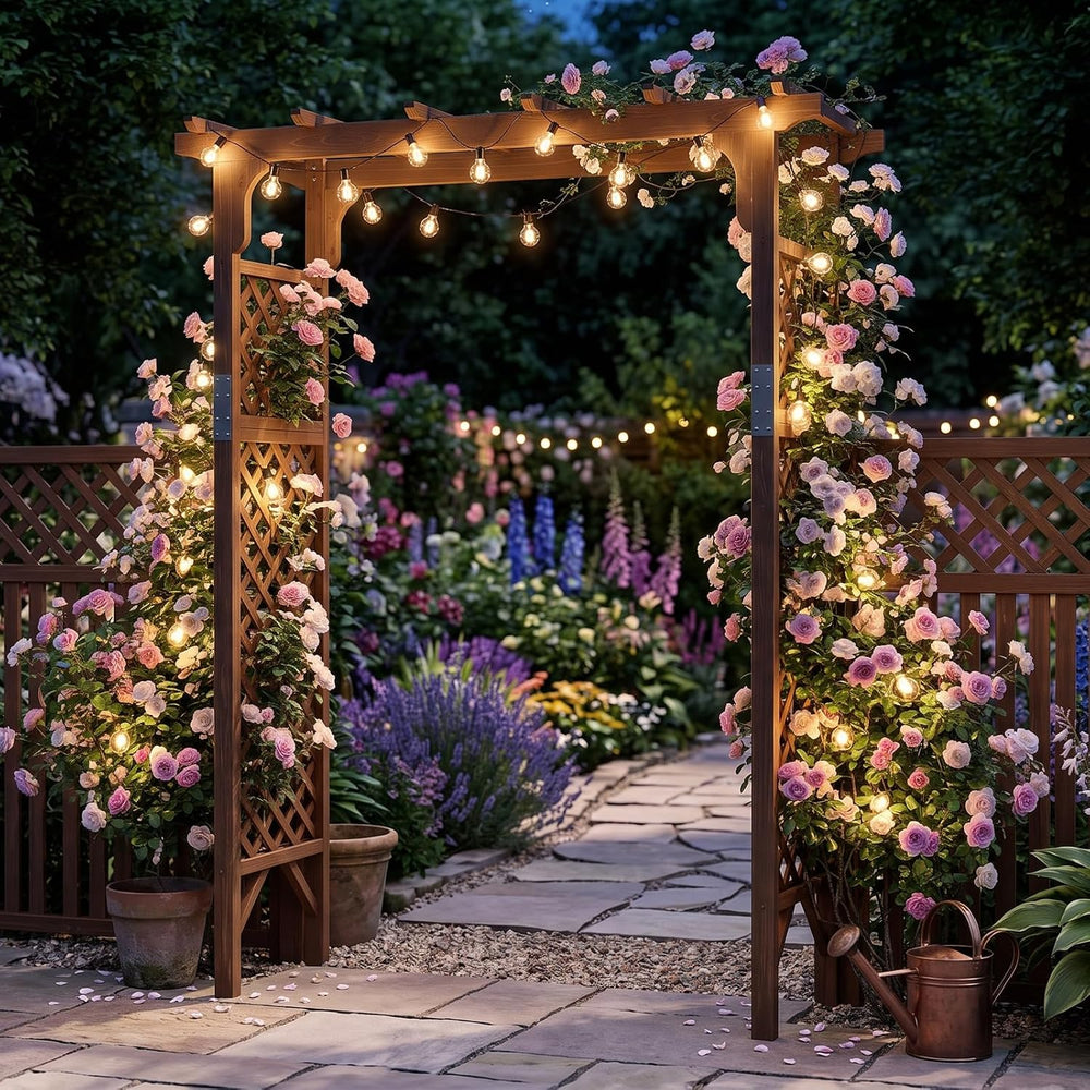 VINGLI Wood Garden Arbor, 85in Wedding Arch Garden Trellis for Plant Climbing...