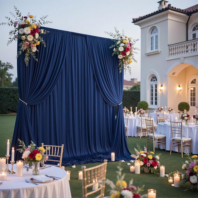 10x10ft Wrinkle Free Navy Blue Backdrop Curtains for Party Background, Silky Polyester Blue Photo Backdrop Drapes 2 Panels 5x10ft Back Drop Cloth for Wedding Birthday Photography Baby Shower Decor