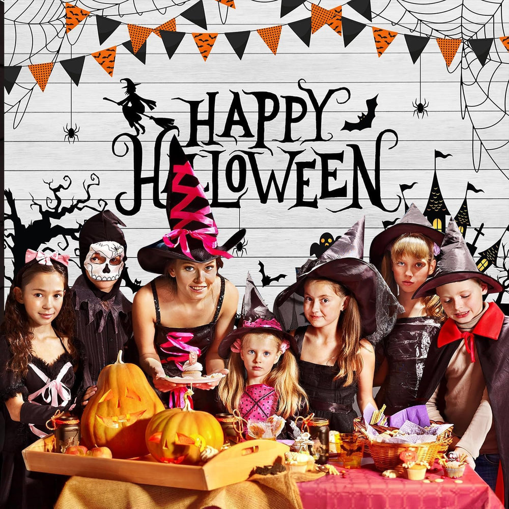 10x8ft Happy Halloween Backdrop Wooden Floor Horror Pumpkin Ghost Castle Witc...
