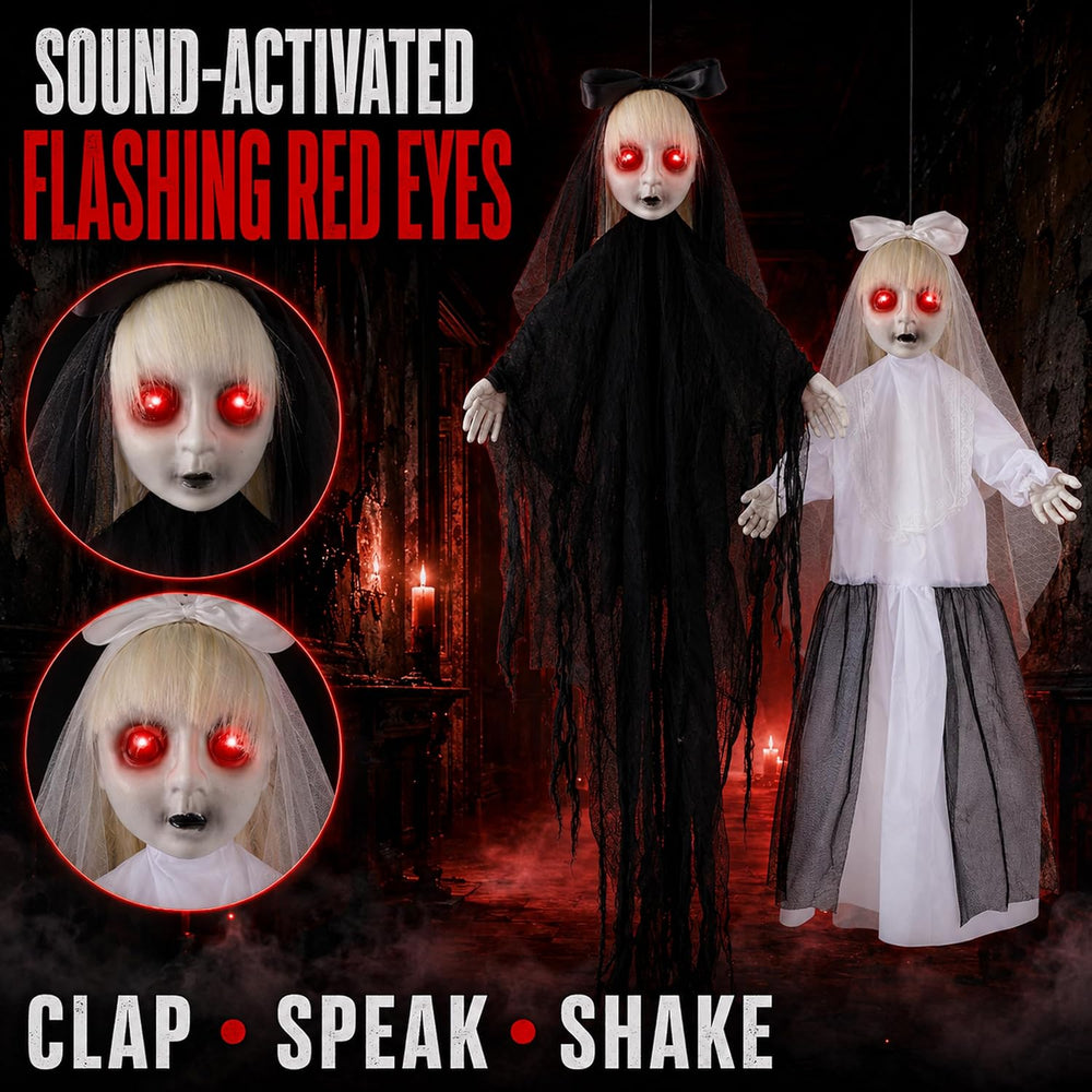2 PCS Hanging Halloween Decorations Twin Sisters with LED Eyes & Sound