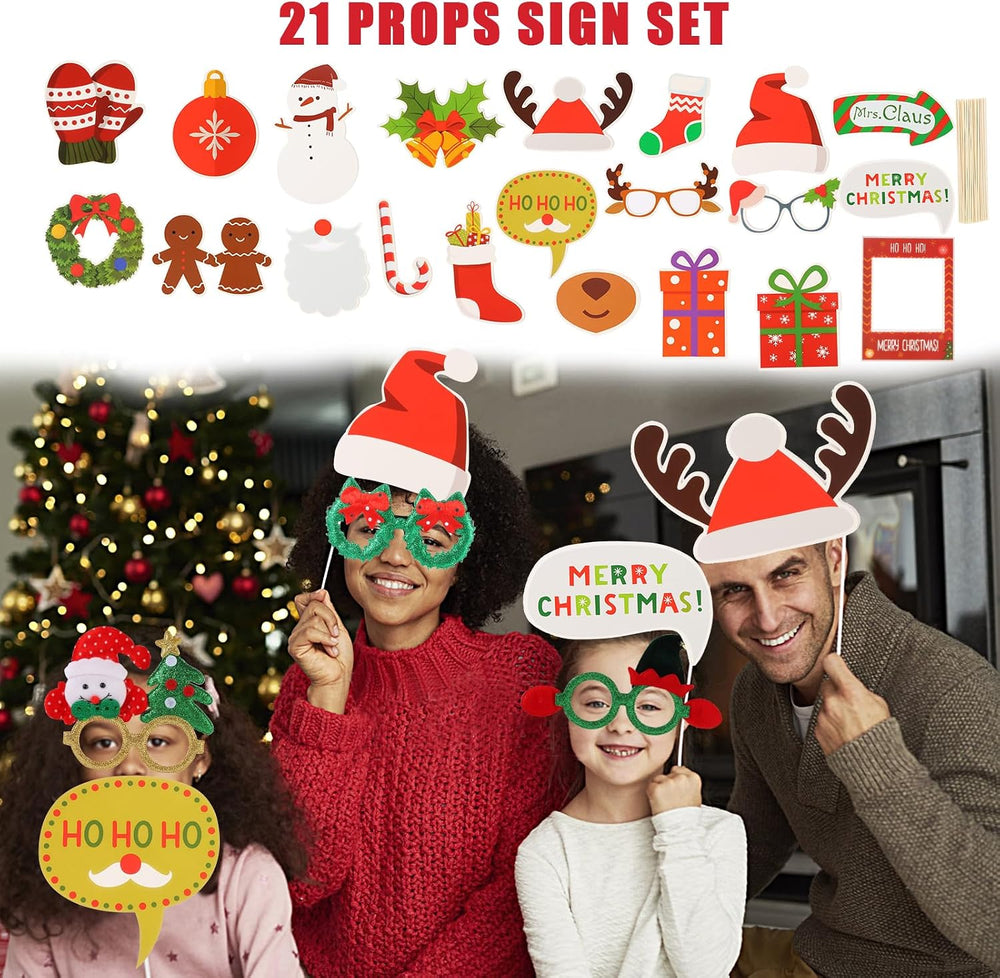 NICOWARM Large Opulent Christmas Photo Booth Props, Xmas Party Supplies, Phot...