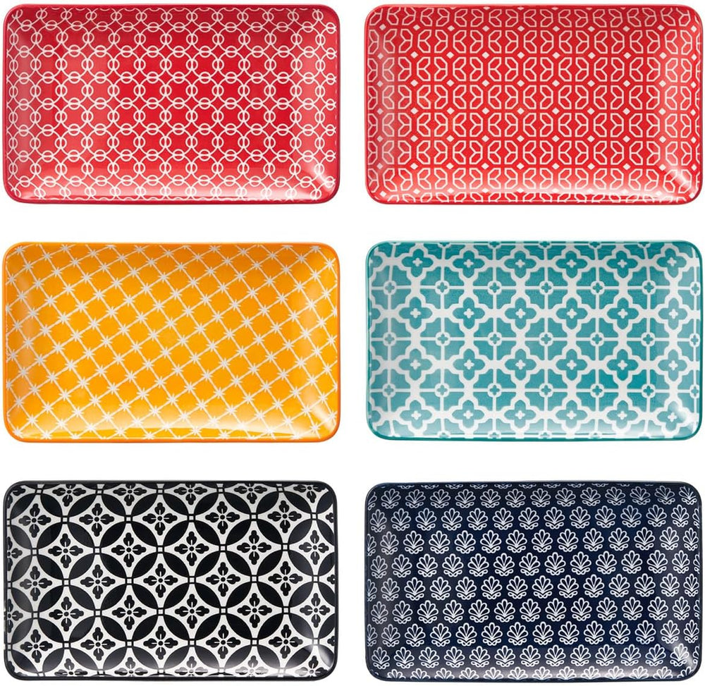 DOWAN 8" Ceramic Salad Plates Set of 6, Colorful Design for Salads, Appe...