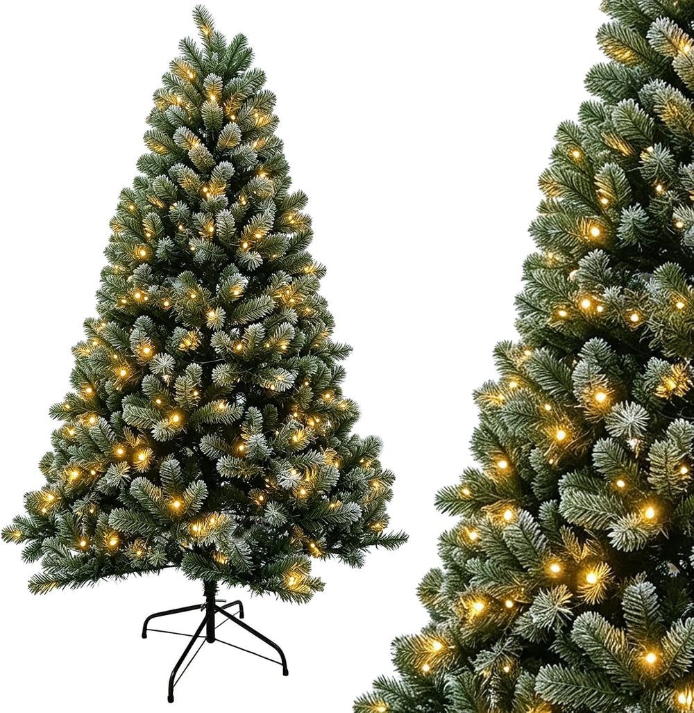 6FT Pre-Lit Frosted Artificial Christmas Tree with 250 Warm White LED Lights,...