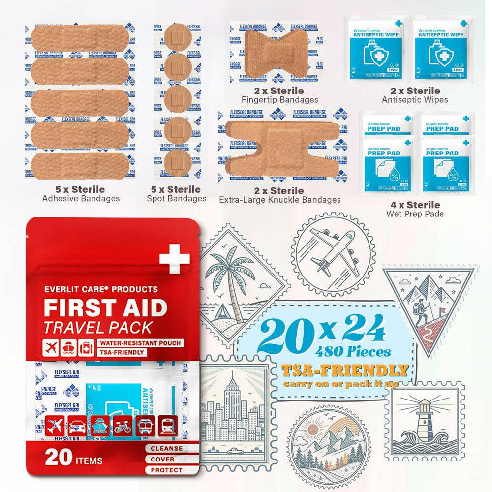 EVERLIT CARE Travel Bandage Pack | 24 Individual Packets, Bulk Portable Mini ...