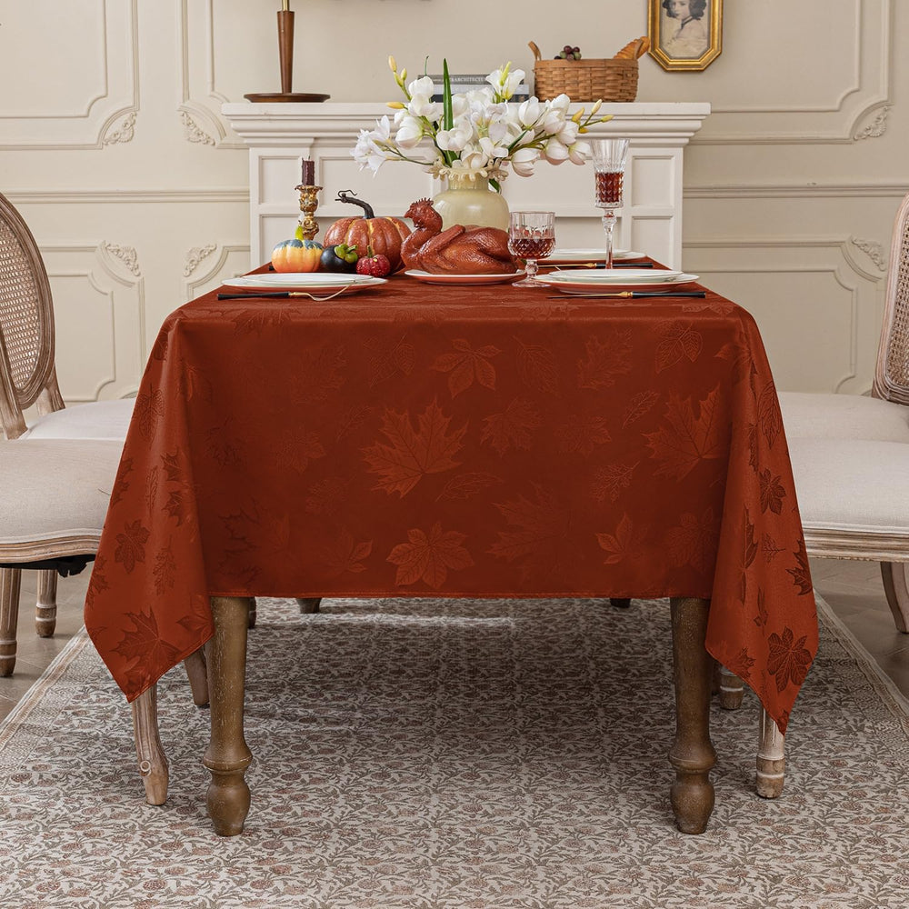 Softalker Fall Jacquard Rectangle Tablecloth, 60 x 144 Inch Rust