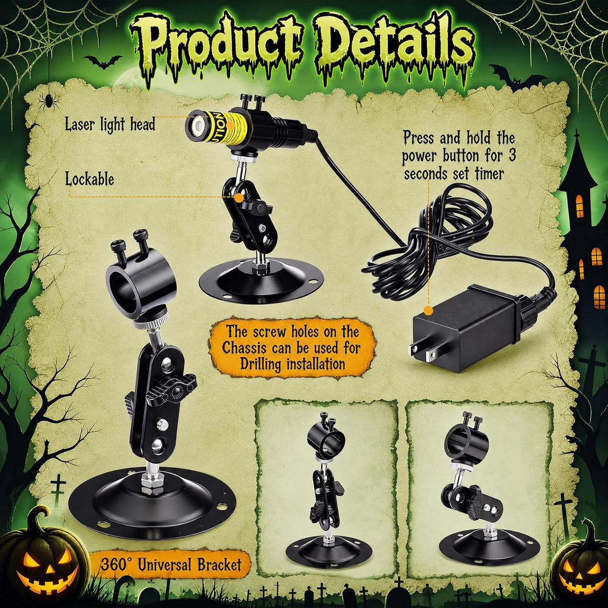 Aurelema 1 Pack Green Laser Halloween Module Generator with Timer,Green