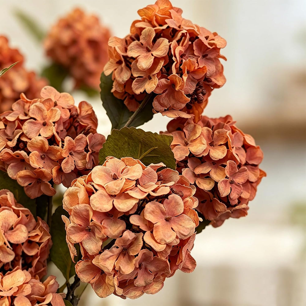 Thewe 4Pcs Orange Hydrangea Artificial Flowers – 27" Vintage Fake Flowers