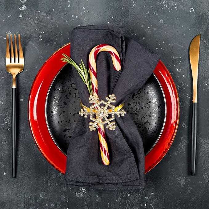 Patelai 48 Pieces Snowflake Napkin Rings Thanksgiving Christmas Napkin Holders Exquisite Household Rhinestone Napkin Rings Set for Christmas Wedding Dinner Party Table Decoration (Gold)