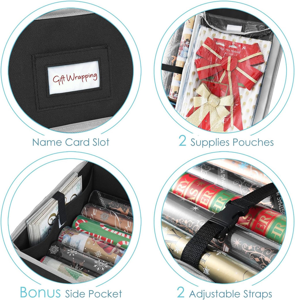 hearth & harbor wrapping paper storage container and showing dimensions