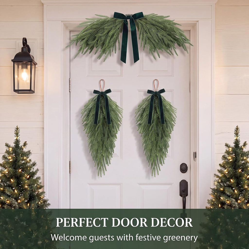 syhood 3 pcs 24'' christmas greenery teardrop swag, package contents