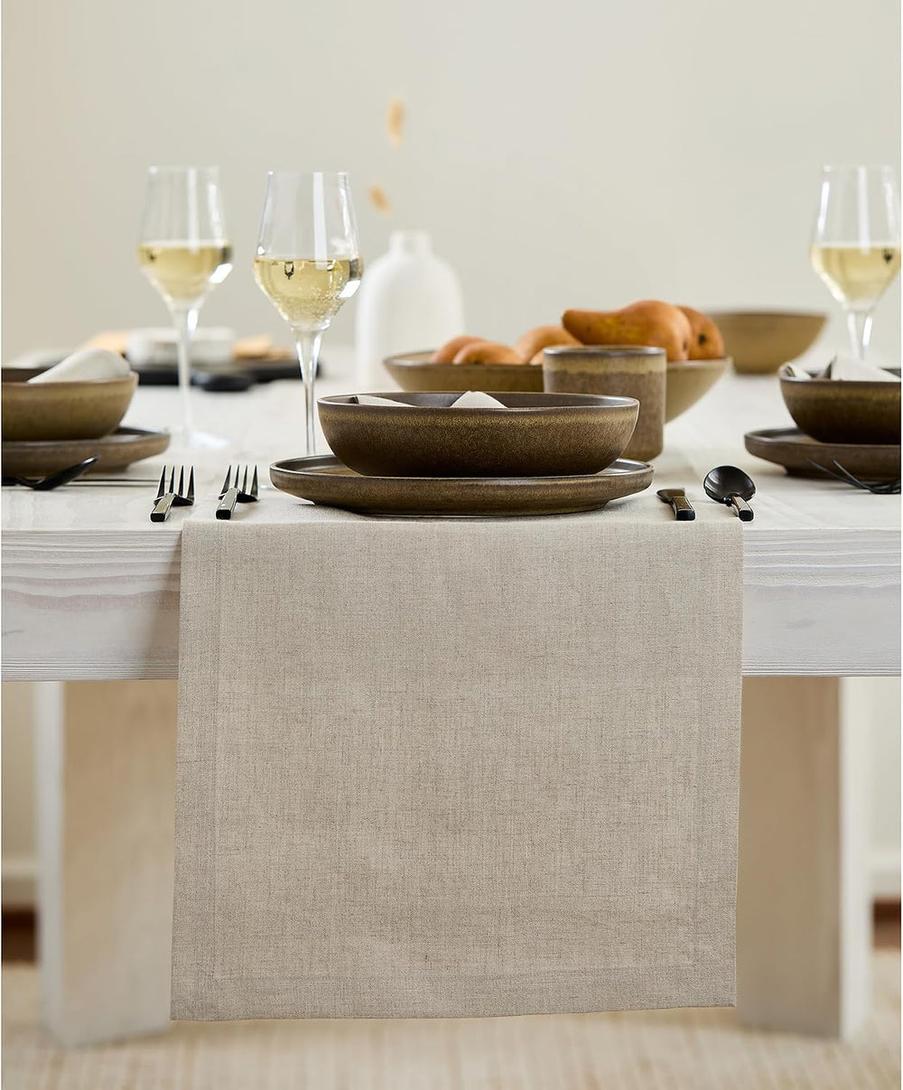 Solino Home 100% Pure Linen Table Runner Natural Long, Fete 14 x 108 in