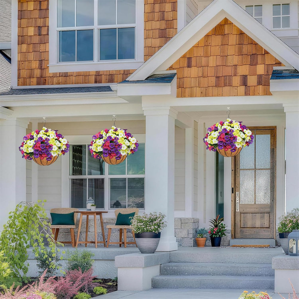 2 Set Artificial Hanging Flowers with Basket for Outdoor Decor