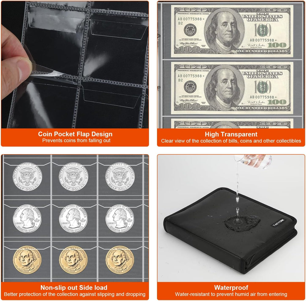 Coin Collection Book Holder for Collectors, 520 Pockets Fireproof Coins Colle...