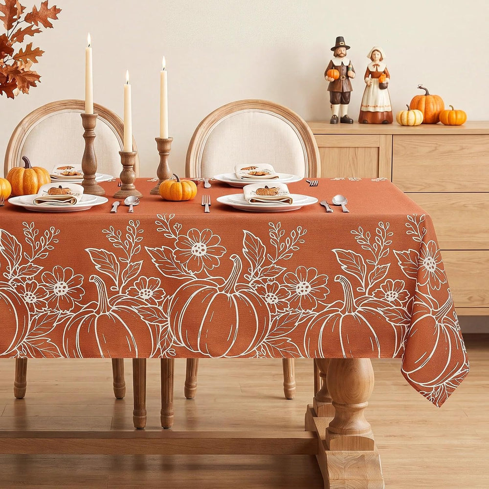Softalker Long Fall Tablecloths 60x120 Inch Rectangular, Faux Linen Autumn Ta...