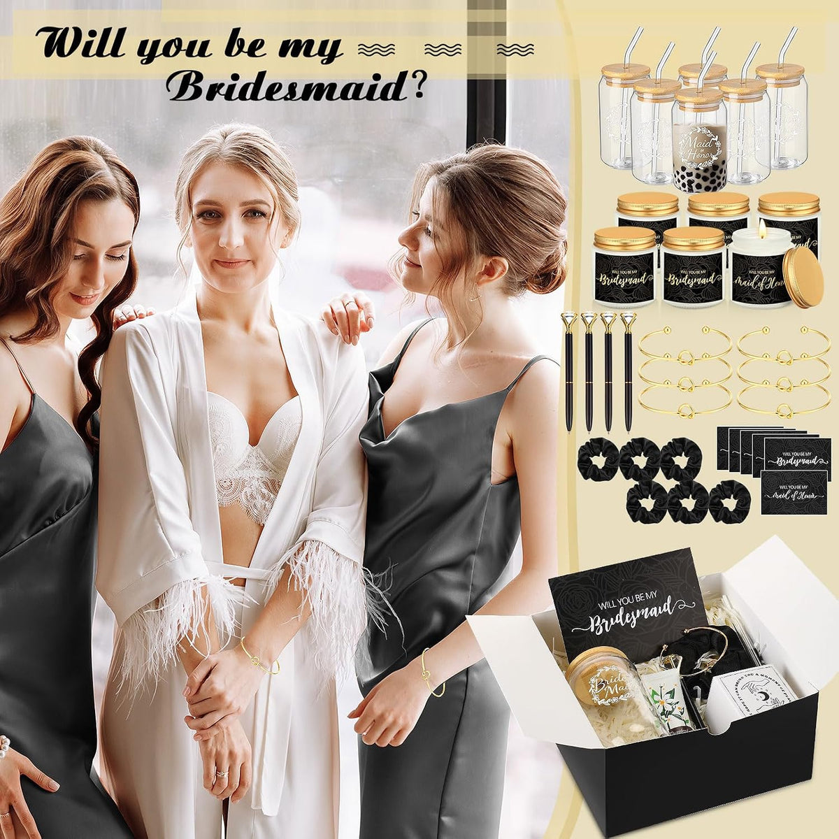 Teenyyou 60 Pcs Bridesmaid Proposal Gift Set with Box, Black