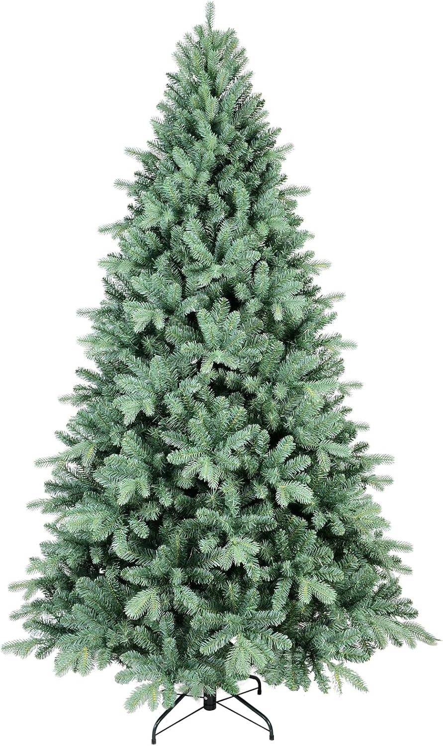 7 Ft Blue Spruce Artificial Christmas Tree, Hinged Unlit Xmas Trees with 1390...