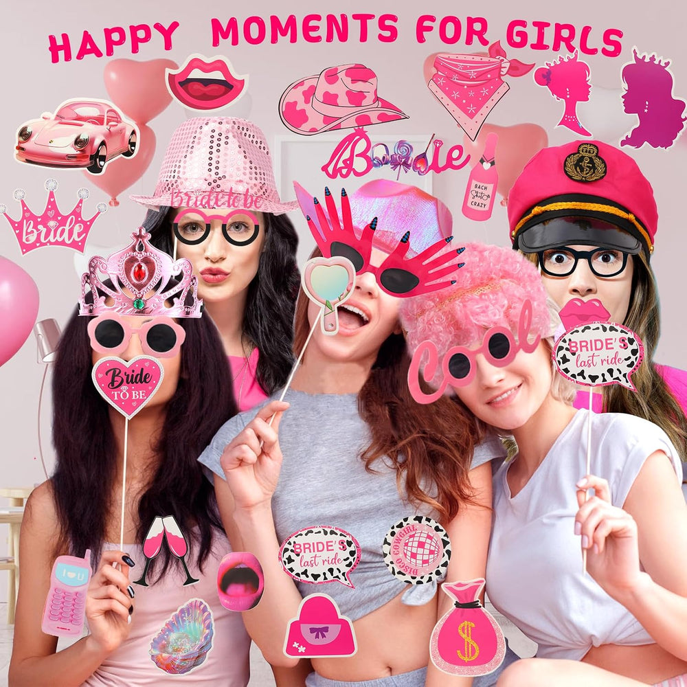 Bulk Premium Hot Pink Funny Photo Booth Props Set for Women, Cute Hot Pink Ha...