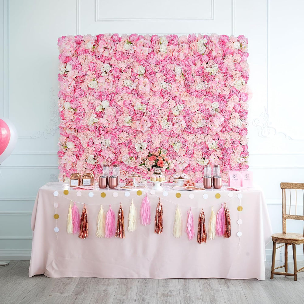 Flower Wall Backdrop 12pcs 16.5"x16.5"Artificial Floral Panels-Pink
