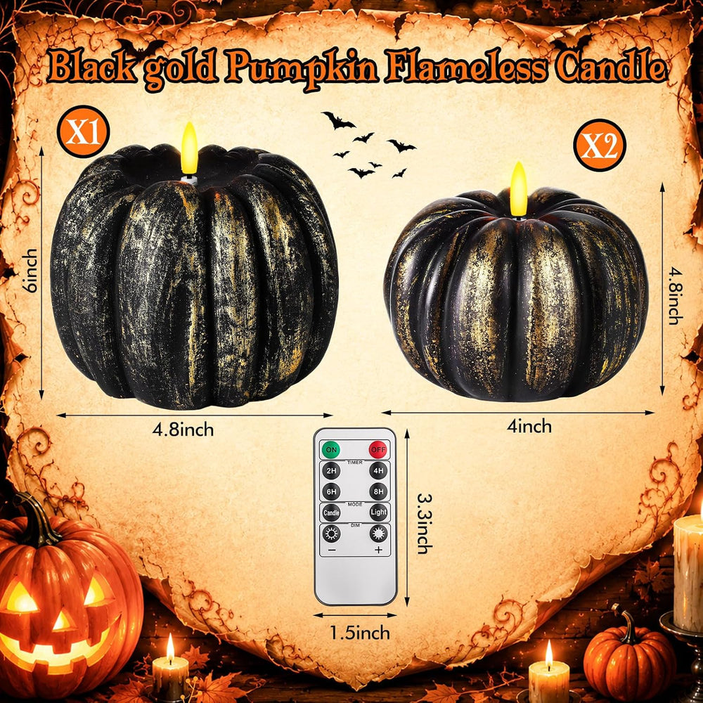 3 Pcs Halloween Flameless Pumpkin Candles with Timer Remote