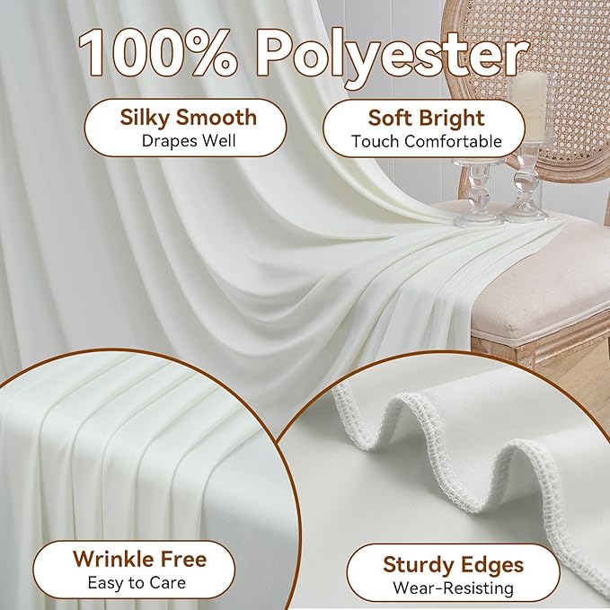 50×14ft Wrinkle Free Ivory Backdrop Curtain, Soft Silky Easy to Drape Cream Wedding Drapes for Backdrop, 10 Panels 5×14ft Photo Backdrop Curtains for Parties Birthday Photography Background Cloth