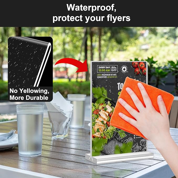 Acrylic Sign Holder 5x7 Inches 24 Pack, Double Sided Clear Display Stand Table Top Sign Paper Holder, Vertical Menu Flyer Holder, Plastic Sign Frame for Stores, Restaurants, Hotels, Office