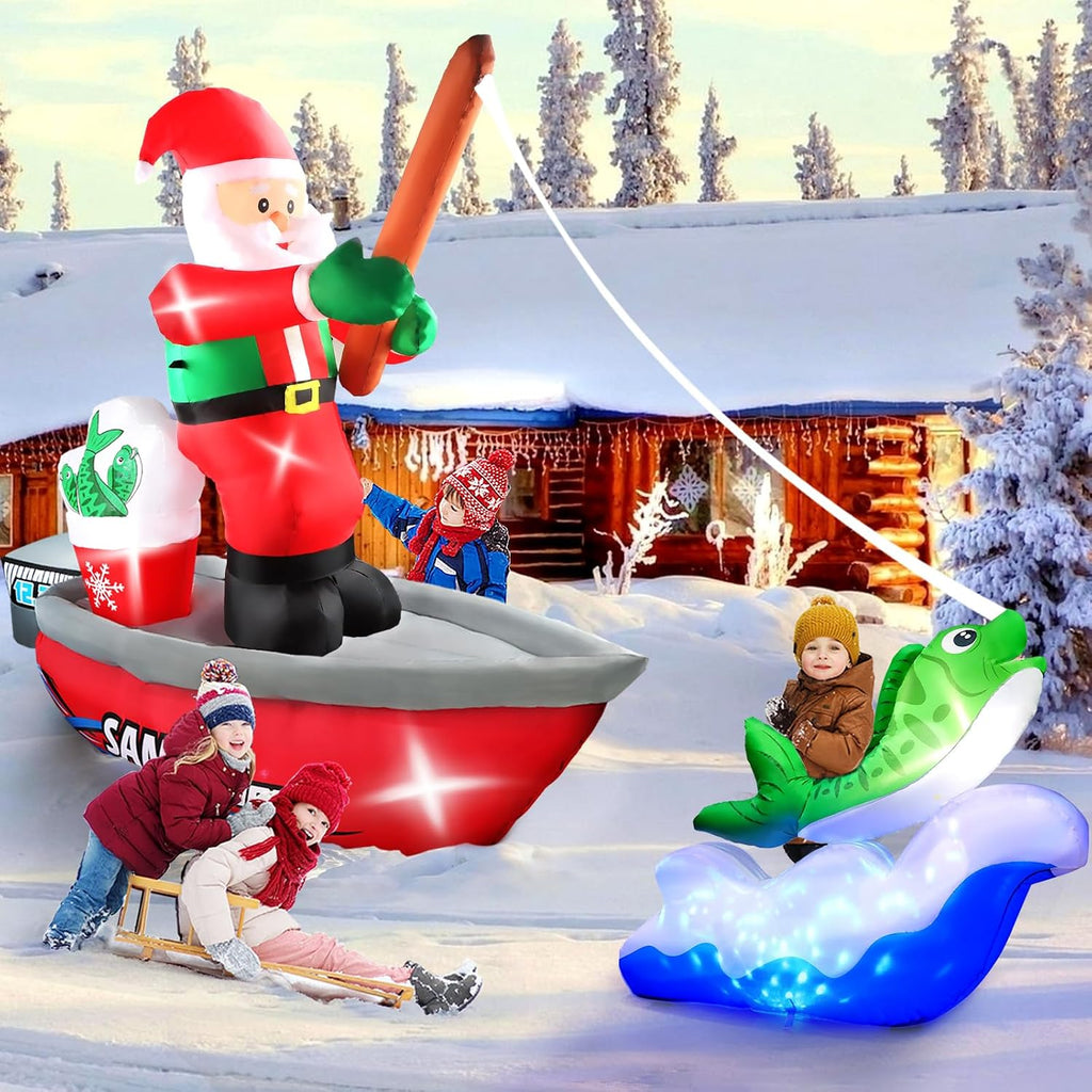 kalolary 15ft long christmas inflatables fishing santa claus showing dimensions