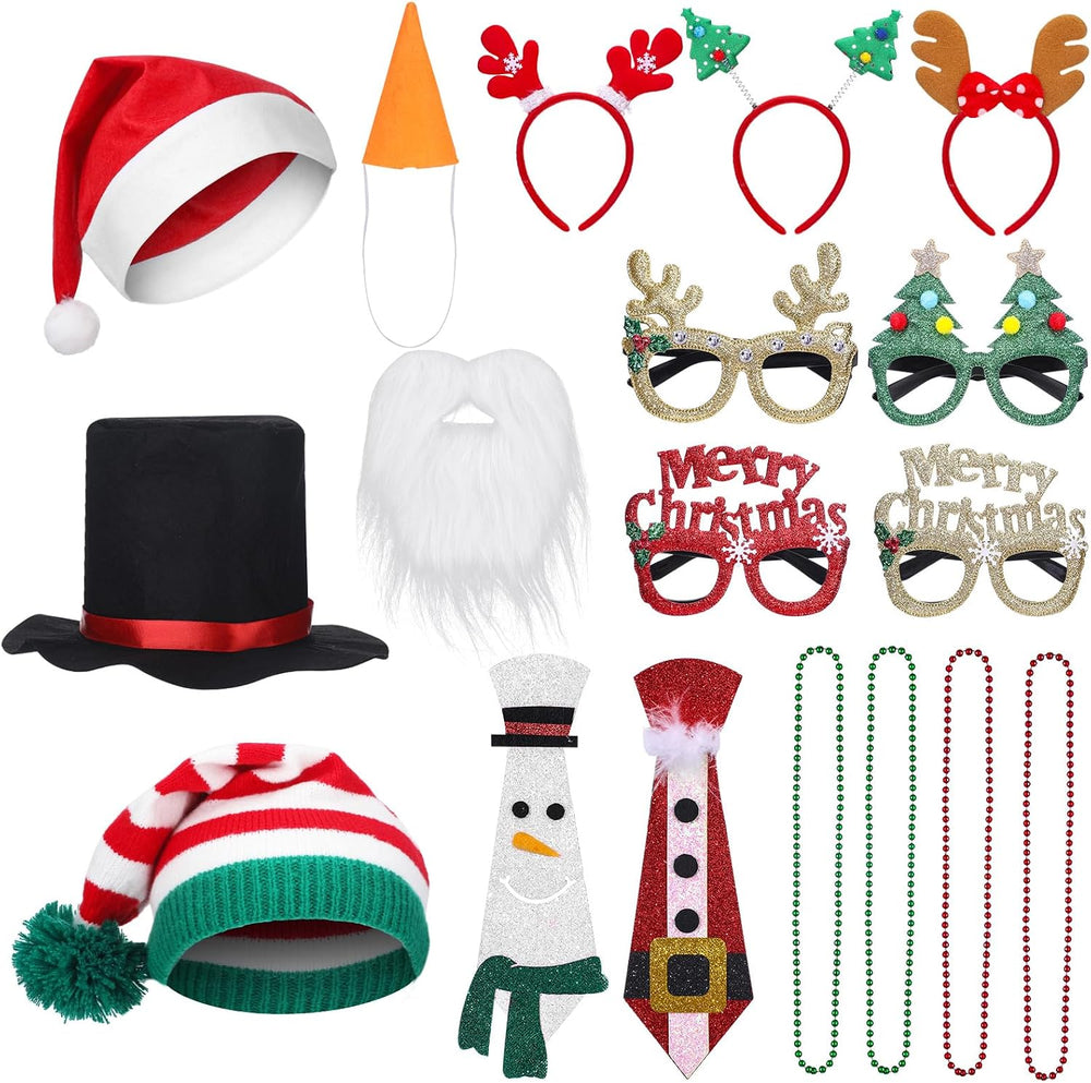 Viorawhite 19 Pcs Christmas Photo Booth Props, Xmas Party Accessories