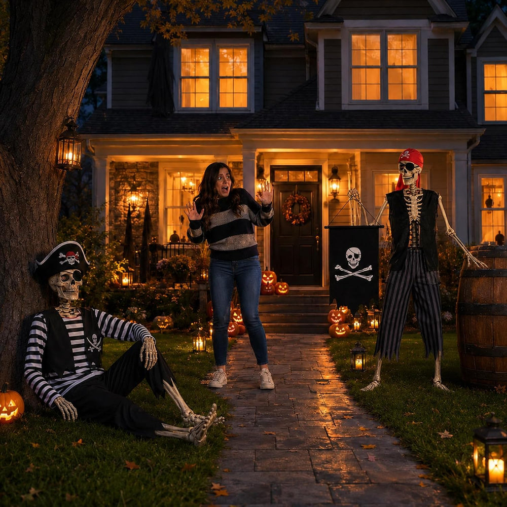 Halloween Skeleton Pirate Outfits Costume for 5-6 FT Skeletons Decoration