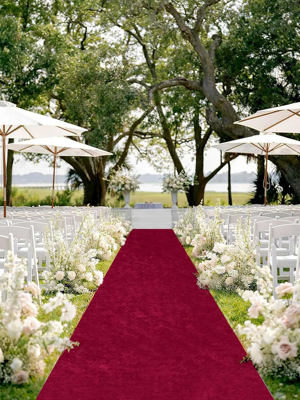 QueenDream Aisle Runner for Wedding Ceremony Burgundy Velvet Runner 4.5FT x 1...