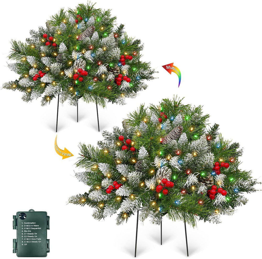 2Pack Artificial Outdoor Christmas Tree Urn Filler Yard Porch Decorations
