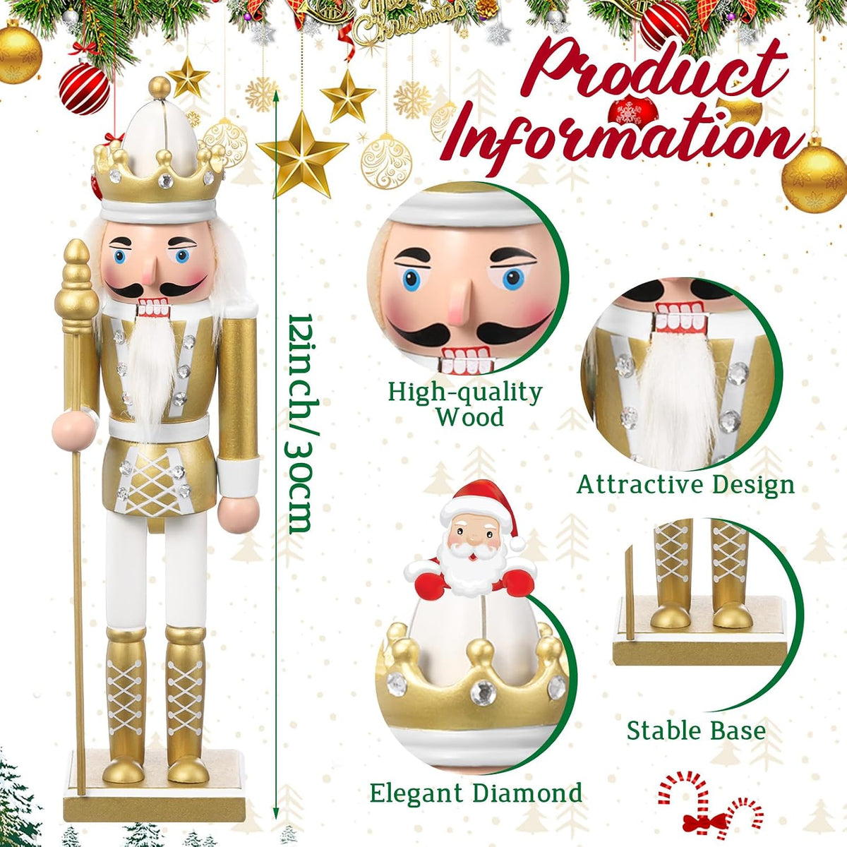 huwena 2 pcs gold king and soldier nutcracker, side view