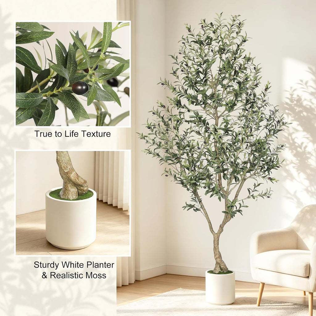 lyerse faux olive tree 8ft with sturdy white shown in use