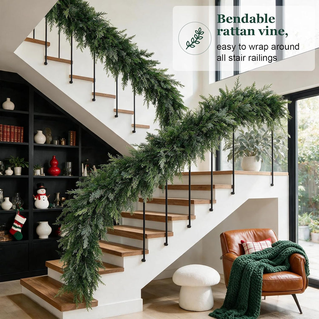 9FT Christmas Cedar Garland,Real Touch Soft Greenery Christmas Decorations